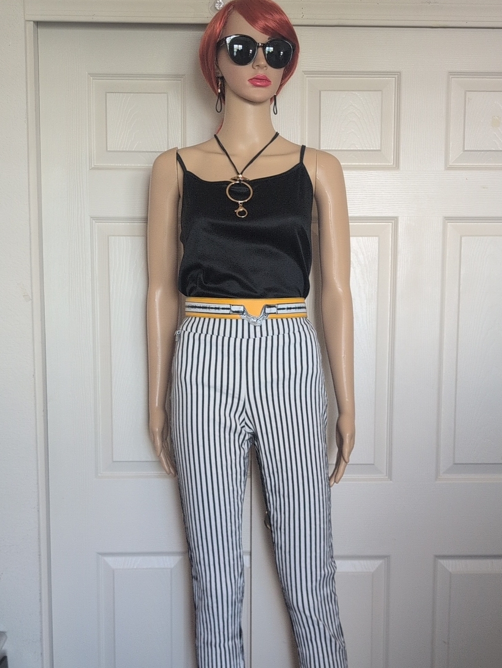 Lisette Striped High-Waist Pants